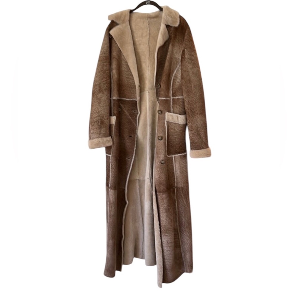 Exquisite Vintage Genuine Leather Shearling Maxi Coat Penny Lane XS - Picture 1 of 10